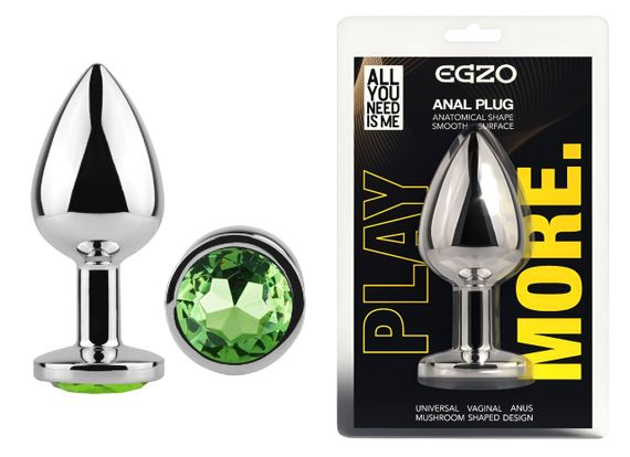 Анальная пробка с кристаллом EGZO - Silver Round Plug Green size M Sex Aura