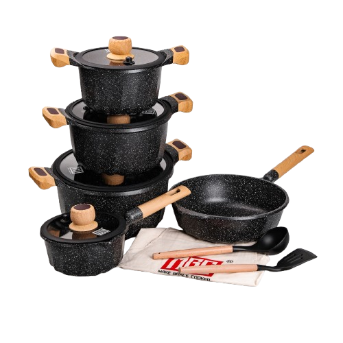 Набір посуду, комплект з 4 каструль і сковорідок, MGC, чорний HP-4-404B