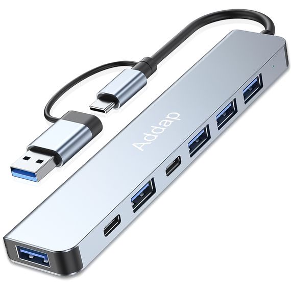 Мультифункциональный USB type-C хаб – разветвитель для ноутбука Addap MH-15D | Адаптер 7в1: USB 3.0 + USB 2.0 + SD + MicroSD + Type-C +  PD