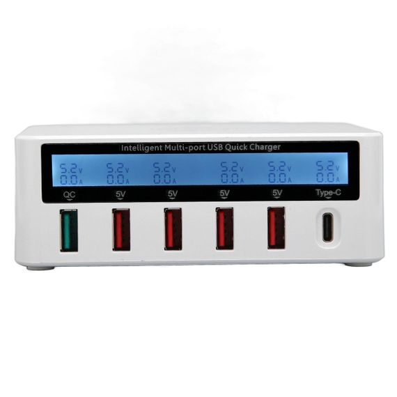 Зарядний пристрій WLX-818F 1xUSB QC3.0 / 4xUSB / 1xType-C / бездротова зарядка Qi 10W / 50W (Max) - White | Зображення 3