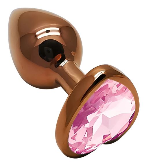 Анальная пробка EGZO Dark Gold Heart Plug Pink S с розовым кристаллом, металлическая Sex Aura | Зображення 1