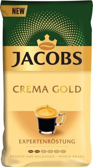 Кава в зернах середньо-темного обсмажування Jacobs Crema Gold, 1000г, Голландія, купаж робусти і арабіки