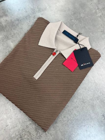 Трикотажне поло Kiton коричневого кольору з коміром f698 | Зображення 6