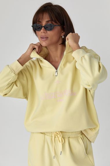 Теплий спортивний костюм з написами - лимонний цвет, S/M (є розміри) | Зображення 2