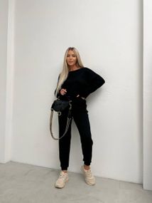 Женский теплый прогулочный костюм из ангоры кофта и штаны, LK144 цвет черный, размер 46/48