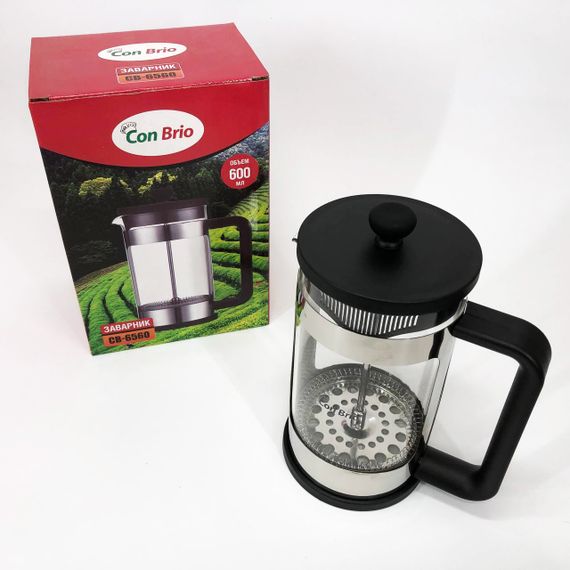 Френч-прес Заварник для чаю та кави Con Brio CB-6560 600 мл, Чайник заварювальний скляний якісний | Зображення 7