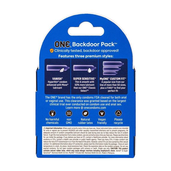 Набор презервативов ONE Backdoor, 3 шт, 3 вида, картонная упаковка Sex Aura | Зображення 1