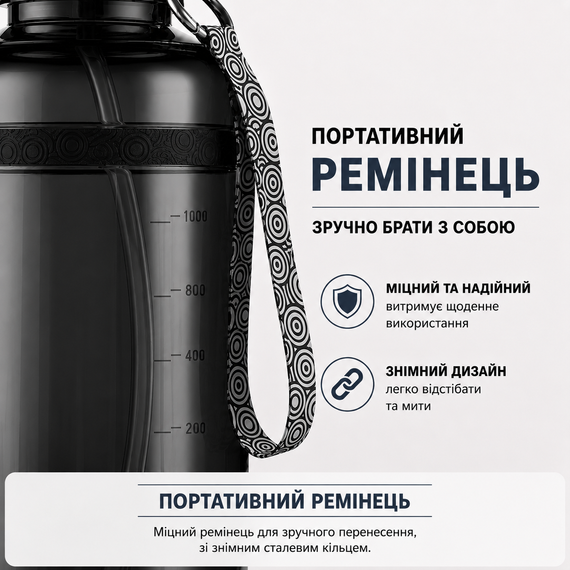 Спортивная бутылка для воды 2500 мл из тритана с соломинкой, Черная - Ударопрочная и без BPA | Зображення 3