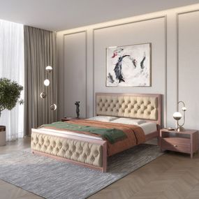 Односпальне дерев&#039;яне ліжко Mebigrand Барселона Б3 Горіх лісний/Аляска 23 (Бежевий) 80х200 см (MBG-12625)