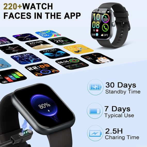 Смарт-годинник з HD-екраном 1,96", фітнес-трекер, пульсометр, монітор сну, IP68, Jugeman | Зображення 6