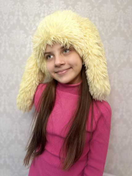 Пухнаста шапка з вушками кролика Жовтий One Size 54-57р (1278) | Зображення 1