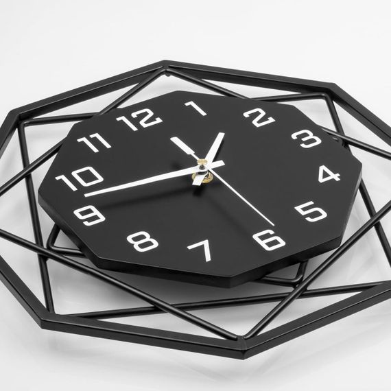 Настенные часы большие круглые черные кварцевые, деревянные с металлом тихие 40,6 см для гостиной, кухни офиса | Зображення 5