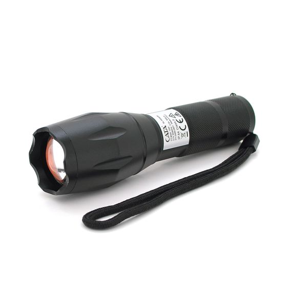 Ліхтар ручний CATA CT-8025, 1LED Cree XM-L T6, 10W, 5 режимів, ZOOM, 18650/3400 вбудований, Black, IP44, microUSB, 132х33х27мм, BOX