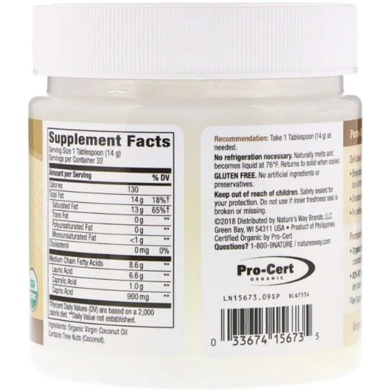 Кокосова олія Nature's Way Organic Coconut Oil, Extra Virgin, 16 oz 448 g NWY-15673 | Зображення 1