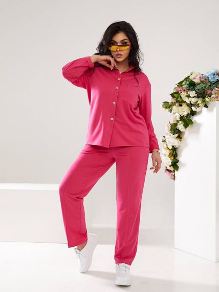 Женский костюм тройка рубашка+футболка+брюки трикотажный NB23007 размер 46/48 цвет розовый | Зображення 3