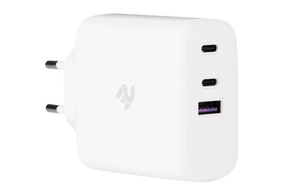 Зарядний пристрій 2E мережевий 65Вт 2хUSB-C/USB-A GAN PD/QC, білий (2E-WC3USB65W-W) | Зображення 2