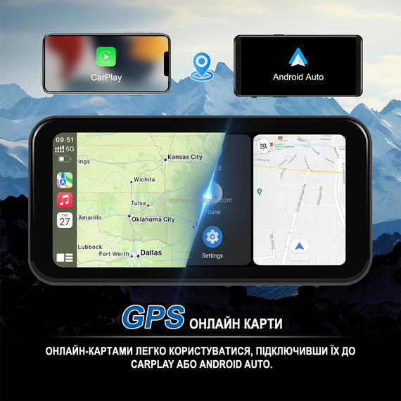 Мультимедійний монітор для мотоцикла Podofo A3659, з Bluetooth, Wi-Fi, Apple CarPlay\Android Auto, GPS, 6,25", чорний | Зображення 4