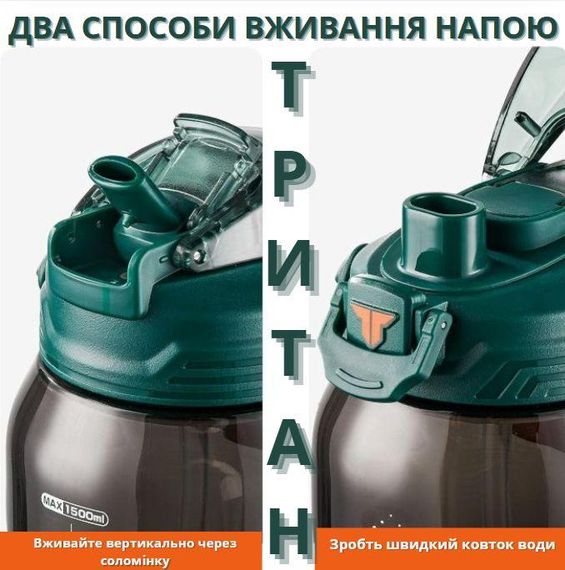Бутылка TKK 2000 мл - Зеленая Tritan BPA-free, ударопрочная, спортивная с практичным ремешком | Зображення 2