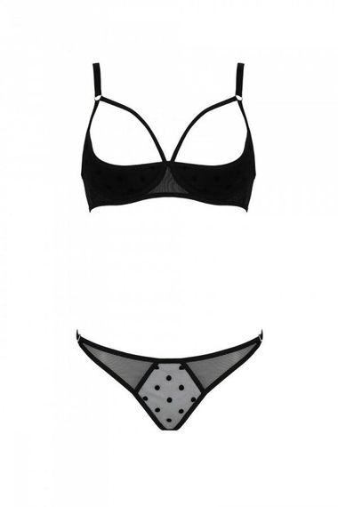 Еротичний комплект Passion MARINA SET WITH OPEN BRA, S/M, black, відкриті чашки | Зображення 2
