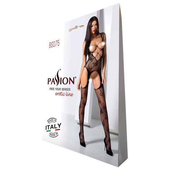 Откровенный бодистокинг с глубоким декольте Passion BS075 black | Зображення 6