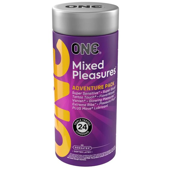 Презервативи ONE Mixed Pleasures 24 шт, подарункова упаковка тюб Sex Aura