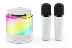 Портативная колонка K19 Bluetooth с LED-подсветкой, 2 микрофона, белая, караоке