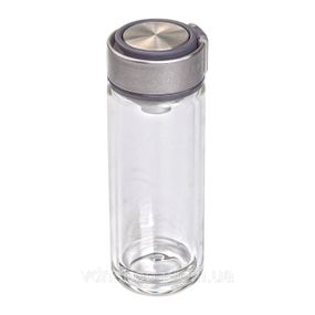 Термос скляний з подвійними стінками та ситечком 330 мл сірий HP-14-39G