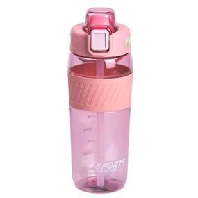 Бутылка для воды 600 мл бутылка в школу для тренировок с трубочкой и ручкой 22 см Розовая HP-14-42P