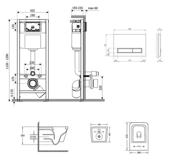 Набір Qtap Nest 4 в 1 підвісний унітаз Crow Ultra Quiet 490x360x290 + комплект інсталяції QT05335171W45132 | Зображення 1