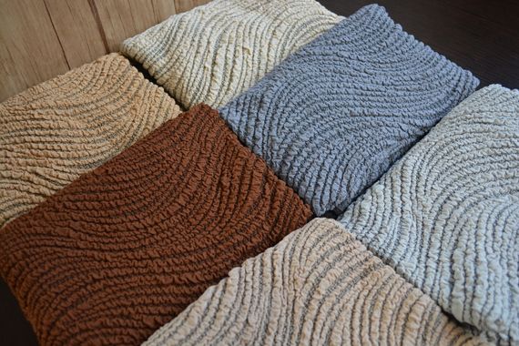 Жаккардовые чехлы на стулья Volna с юбкой Песочные | Зображення 2