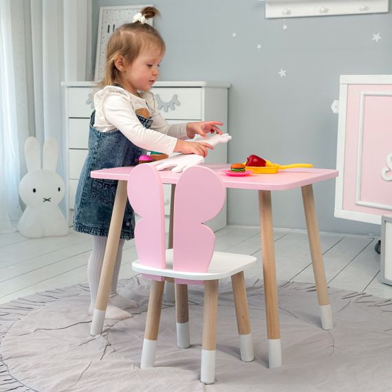 Дитячий  прямокутний стіл і стільчик метелик з білим сидінням. Столик рожевий дитячий | Зображення 3