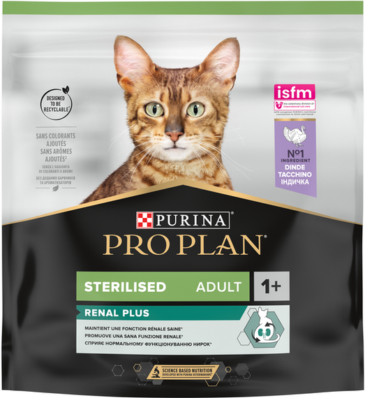 Сухий корм Purina PRO PLAN Sterilised Adult 1+ Renal Plus для дорослих стерилізованих котів, індичка 0.4 кг