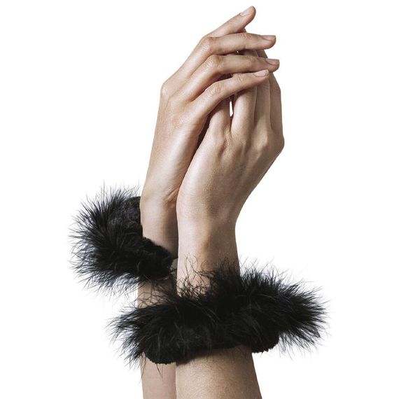 Наручники металеві Adrien Lastic Handcuffs Black з чорною пухнастою обробкою | Зображення 2