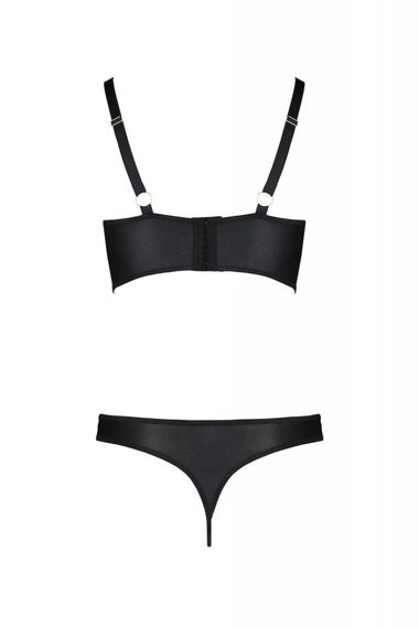 Комплект з екошкіри Passion Malwia Bikini 4XL/5XL black, з люверсами та ремінцями, бра, трусики, 6XL/7XL | Зображення 3