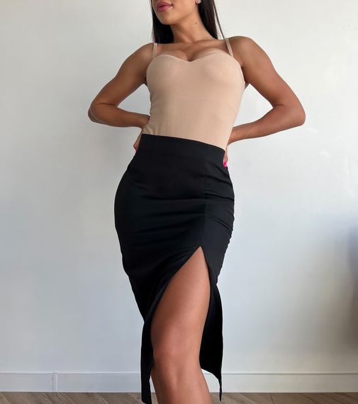 Женская юбка миди с разрезом на ноге NA983 размер 42/44, цвет черный | Зображення 2