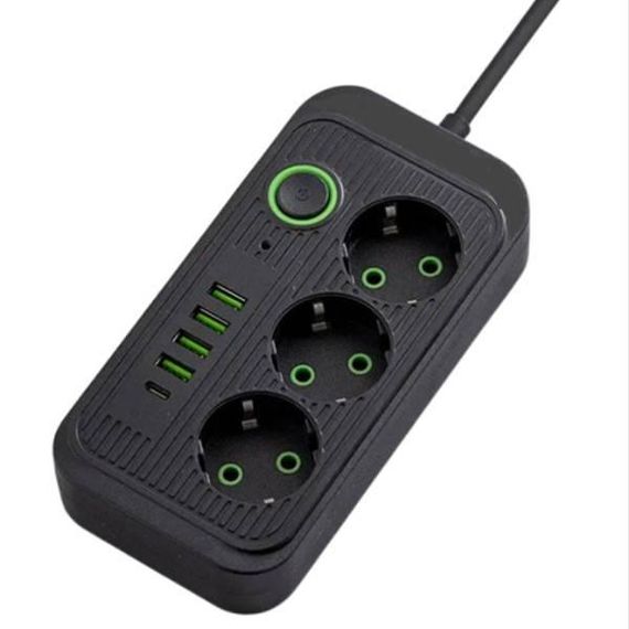Мережевий фільтр з USB (3×220В+4×USB+1×Type-C) QL-1074U 3 метри Чорний