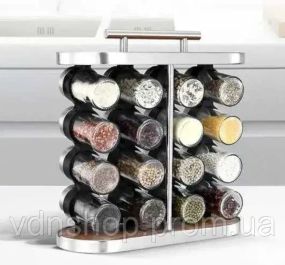 Карусель для спецій набір для спецій 16 ємностей Stainless steel and wood / органайзер для зберігання спецій