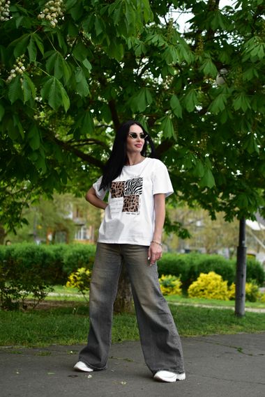 Женская летняя футболка с принтом хлопковая GF5248 размер 46/48 цвет белый