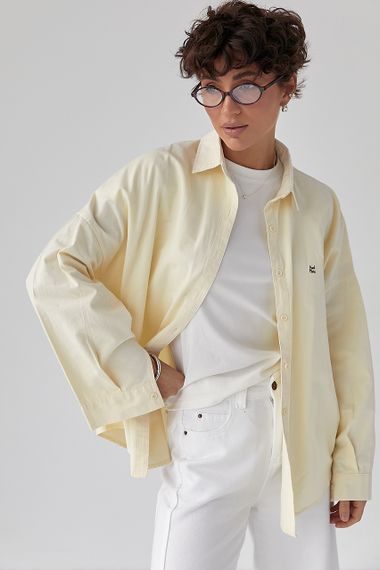 Котонова сорочка з вишитим написом - лимонний цвет, ONE SIZE (є розміри) | Зображення 4