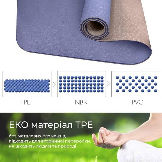 Килимок для йоги та фітнесу PowerPlay 4150 TPE Premium Performance Mat Синій (183x61x0.6) | Зображення 4