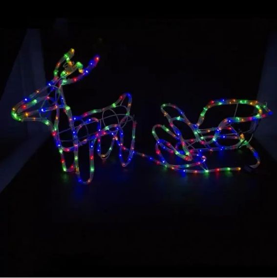 Теплий білий Вуличний новорічний олень із дюралайту маленький із санями від мережі | Зображення 3