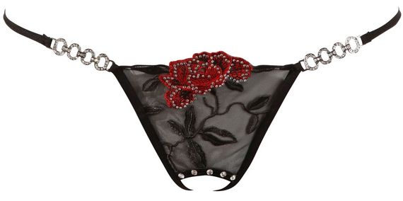 Стринги сексуальные Cottelli Collection String Rose с вышивкой и имитацией шнуровки, черные, M/L sexstyle | Зображення 3