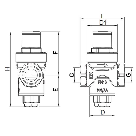 Редуктор тиску Roho R1201-050 - 1/2" ВВ, PN16 (1-5,5 бар) поршневий (RO0143) | Зображення 1