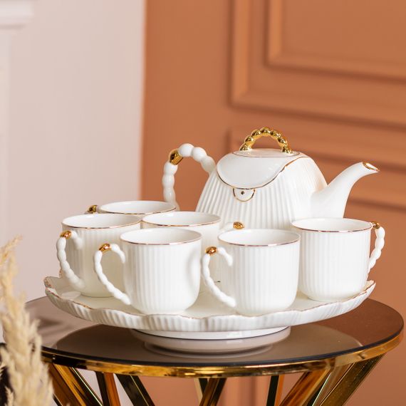Чайный набор на 6 персон, с заварочным чайником и подставкой, белый. | Зображення 8