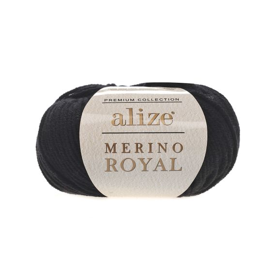 Пряжа для плетення Alize merino royal 60 чорний алізе меріно роял 100% вовна