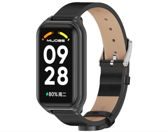 Шкіряний ремінець Mijobs для фітнес браслета Xiaomi Mi Smart Band 8 Active - Black | Зображення 1