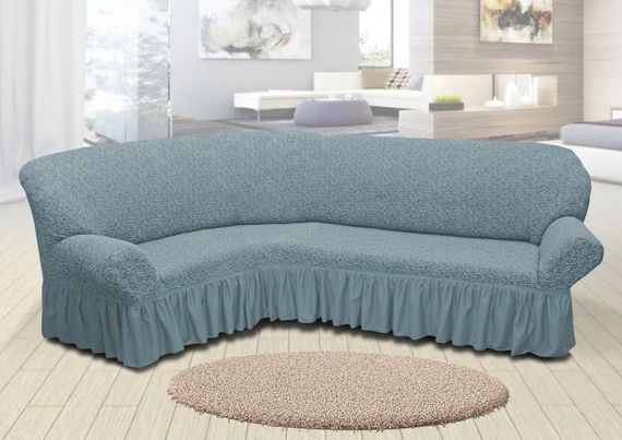 Жакардовий чохол на кутовий диван зі спідницею М'ятний