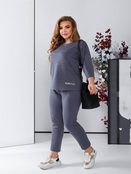 Женский спортивный прогулочный костюм с укороченными штанами NB24003 серый, размер 50/52 | Зображення 1