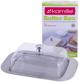 Маслянка Kamille Perlett з нержавіючої сталі з акриловою кришкою 18.5х12.5х6.5cм