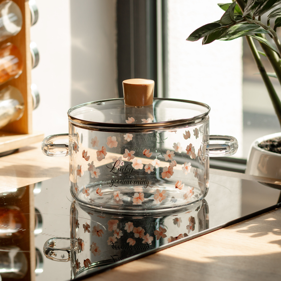 Стеклянная кастрюля прозрачная 1.7 литр с крышкой жаропрочная HP-34-22 | Зображення 4